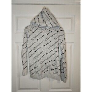 Champion Hoodie Boys Size L Large 14-16 Gray All Over Print Pullover Sweatshirt